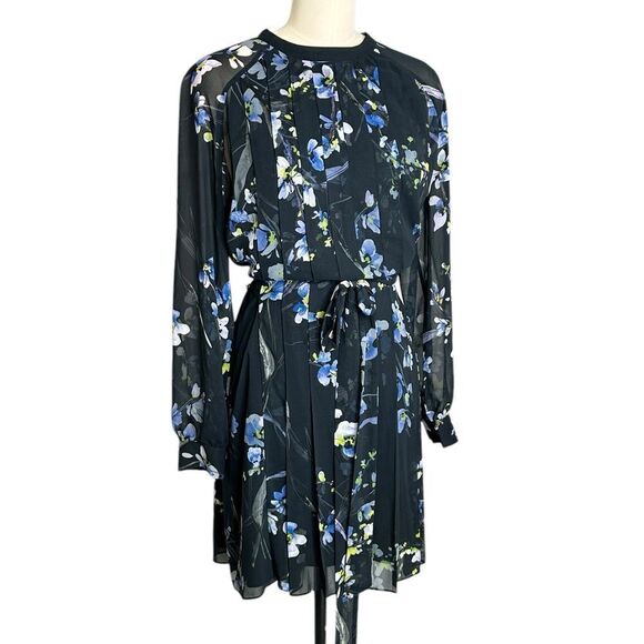 Reiss Navy Blue Nettie Floral Belted Mini Dress| Size 12 - Picture 5 of 11